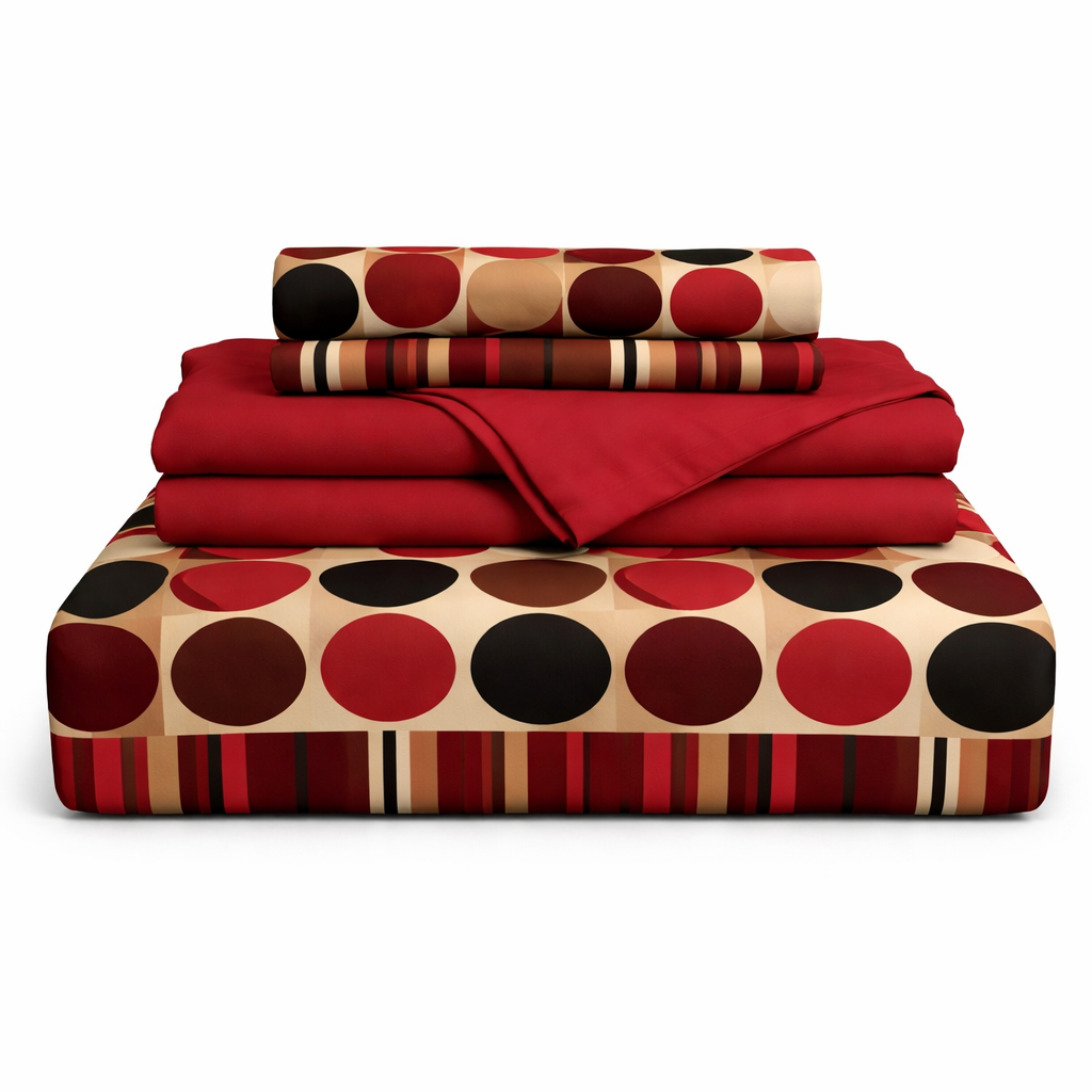 Juego de sabana estampada polialgodon puntos vinotinto