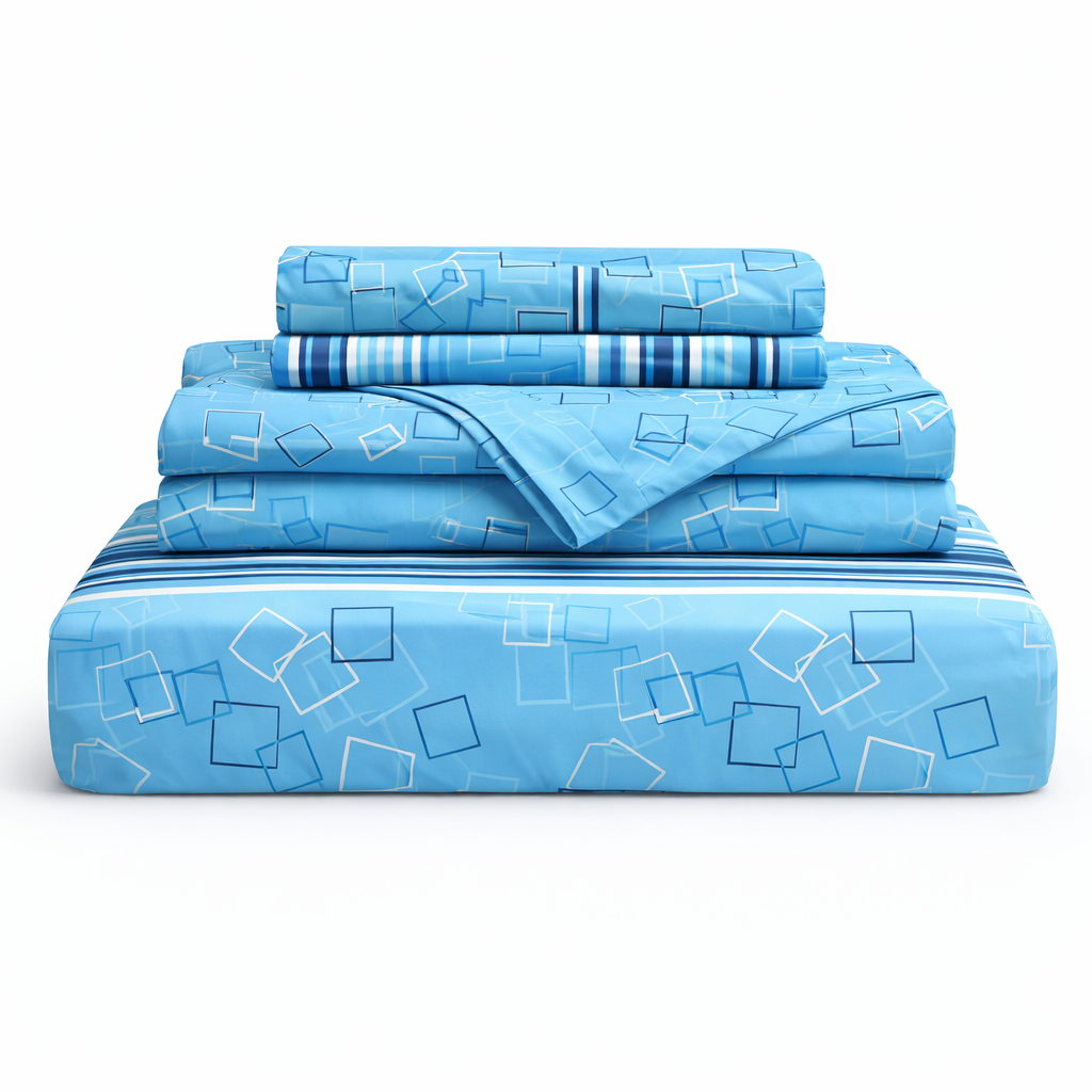 Juego de sabana estampada polialgodon linea azul