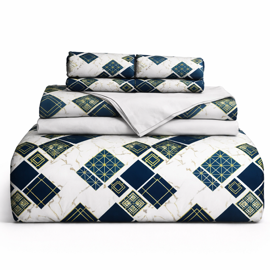 Juego de sabana estampada polialgodon figuras azul