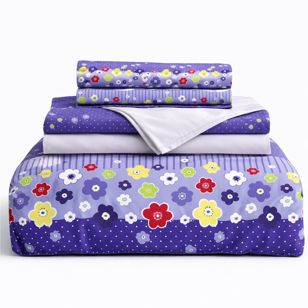 Juego de sabana estampada polialgodon flores lila