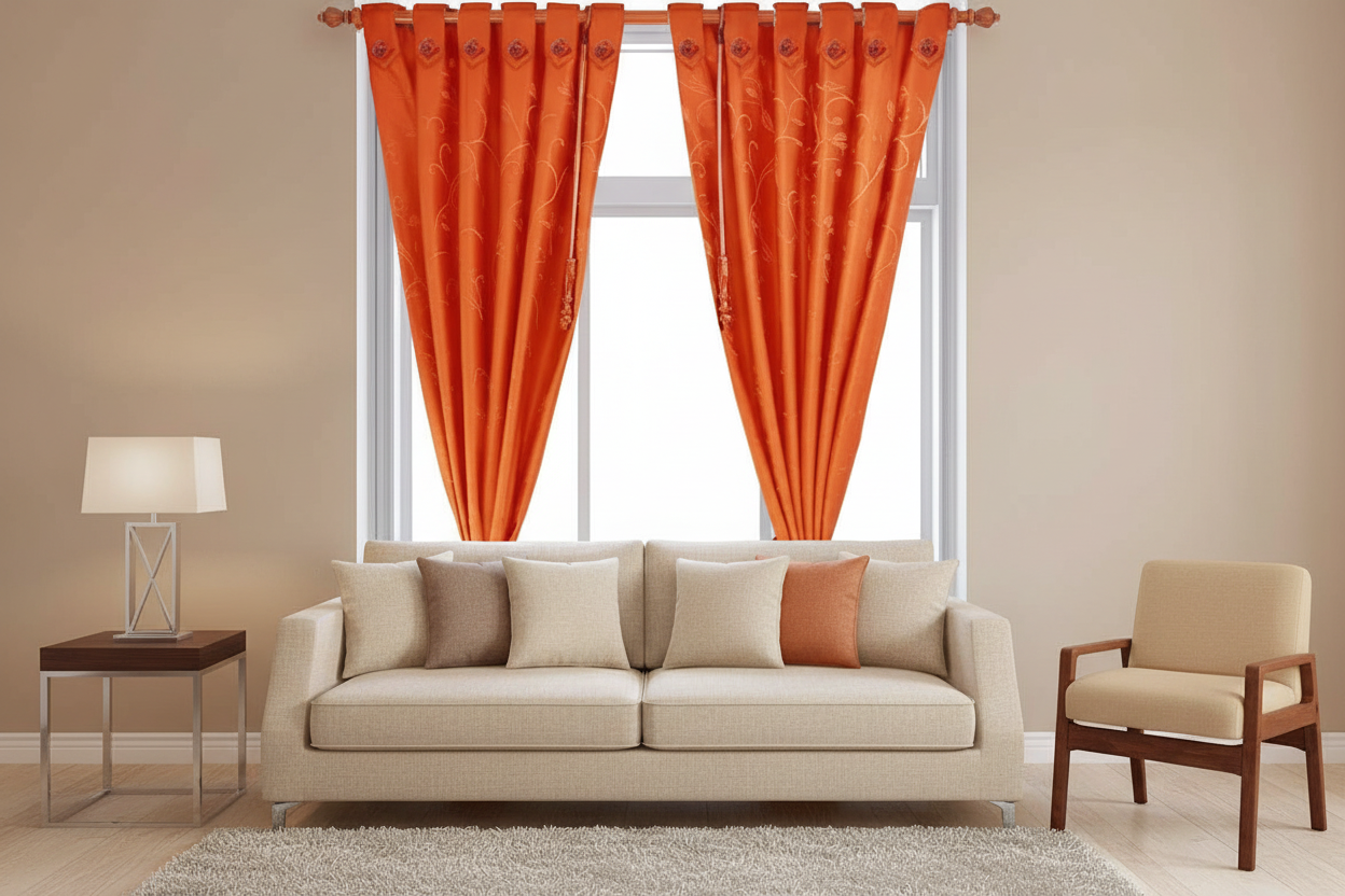 Cortina jaquard argolla 2 paneles naranja