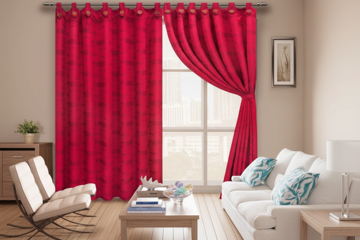 Cortina jaquard argolla 2 paneles rojo