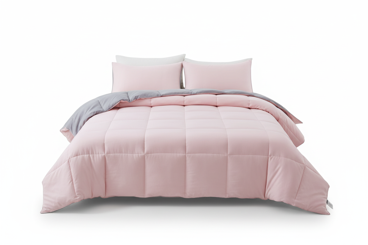 Edredon acolchado unicolor rosado- gris