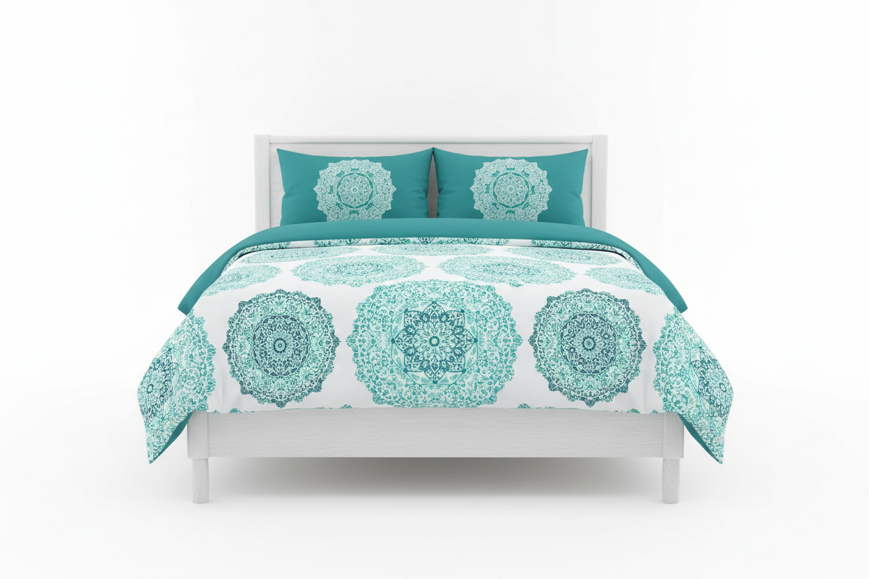 Edredon acolchado estampado mandala azul claro