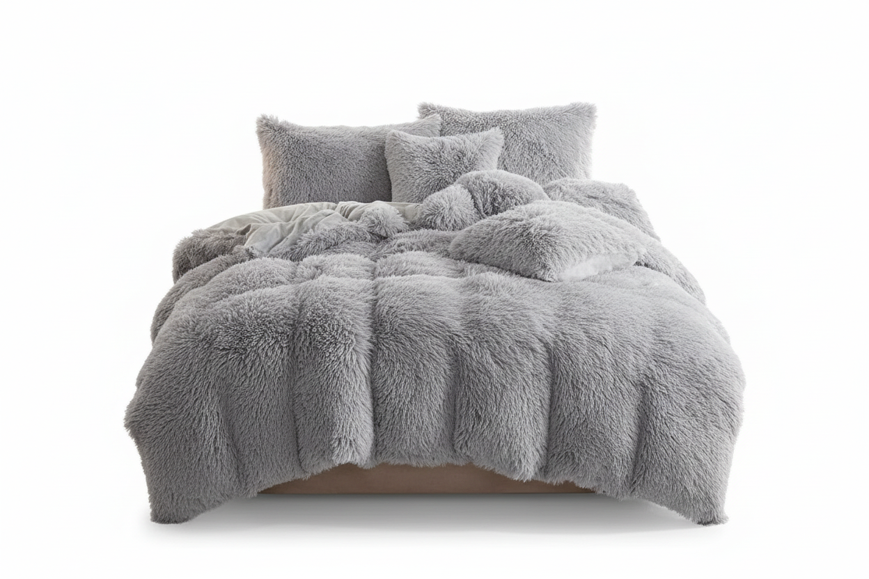 Edredon termico peludo gris claro