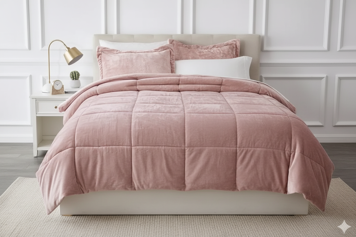 Edredon termico piel de durazno rosado