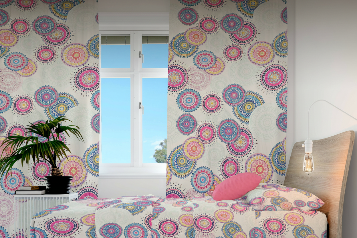 Juego de sabanas con cortina mandalas