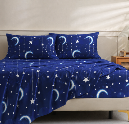 Juego de sabana estampada polialgodon luna azul