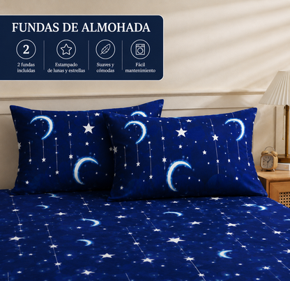 Juego de sabana estampada polialgodon luna azul