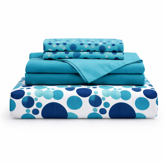 Juego de sabana estampada polialgodon manchas azul claro