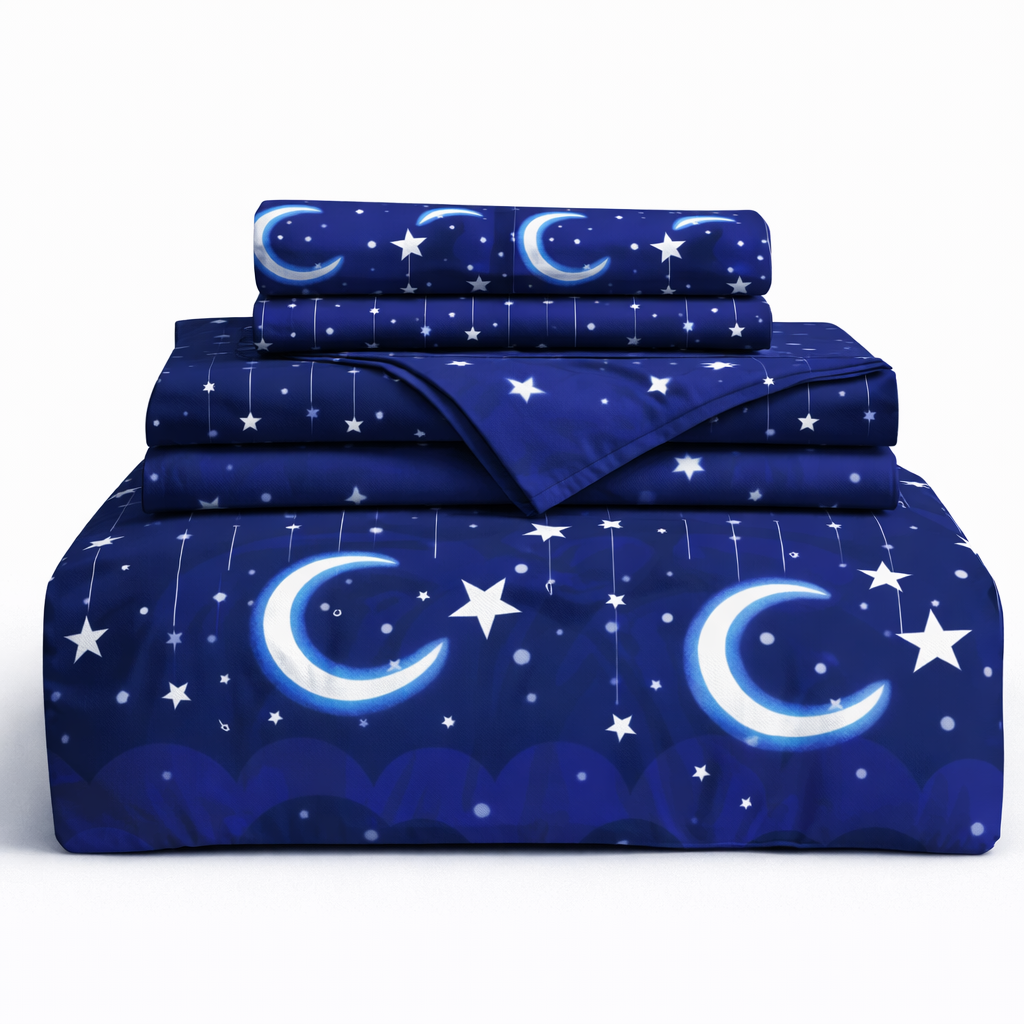 Juego de sabana estampada polialgodon luna azul