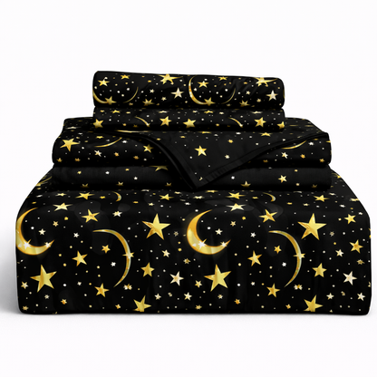 Juego de sabana estampada polialgodon estrella negra