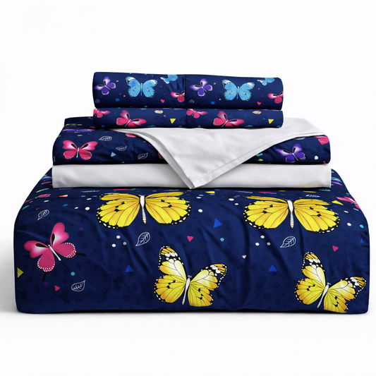 Juego de sabana estampada polialgodon mariposas
