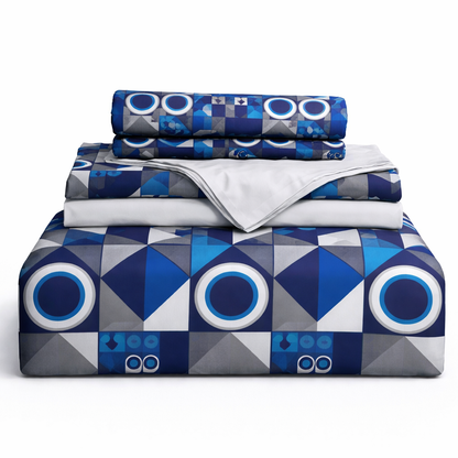 Juego de sabana estampada figuras azul oscuro