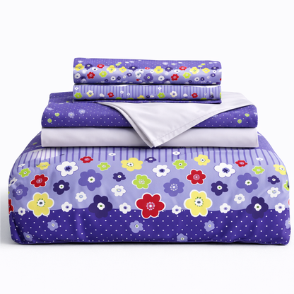 Juego de sabana estampada polialgodon flores lila