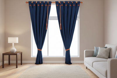 Cortina jaquard argolla 2 paneles azul oscuro