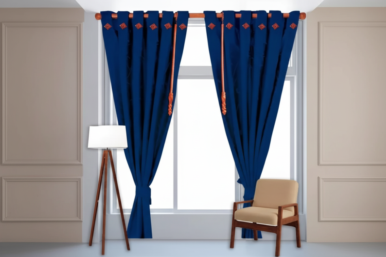 Cortina jaquard boton 2 paneles azul oscuro