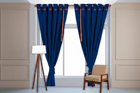 Cortina jaquard boton 2 paneles azul oscuro