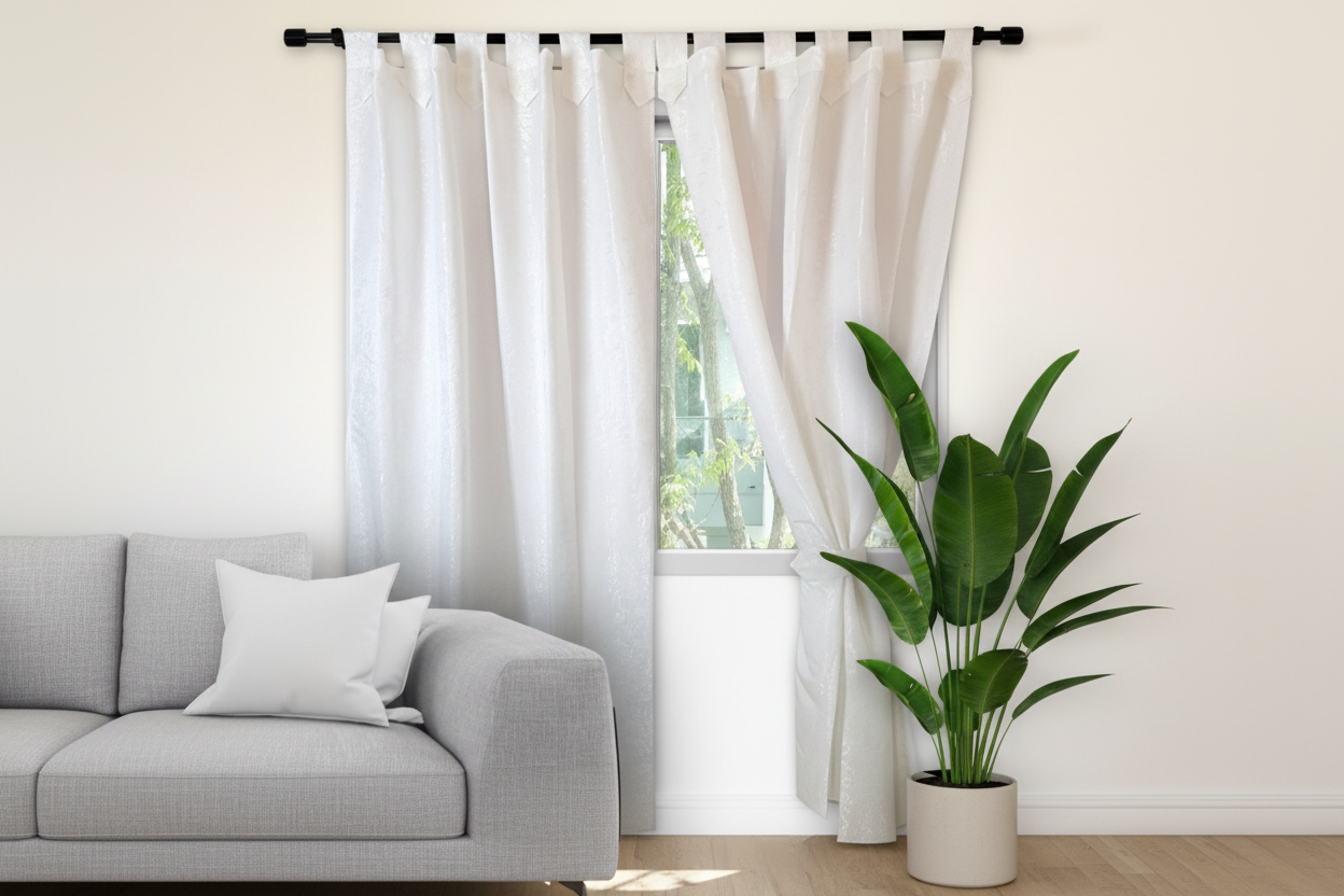 Cortina jaquard boton 2 paneles blanco