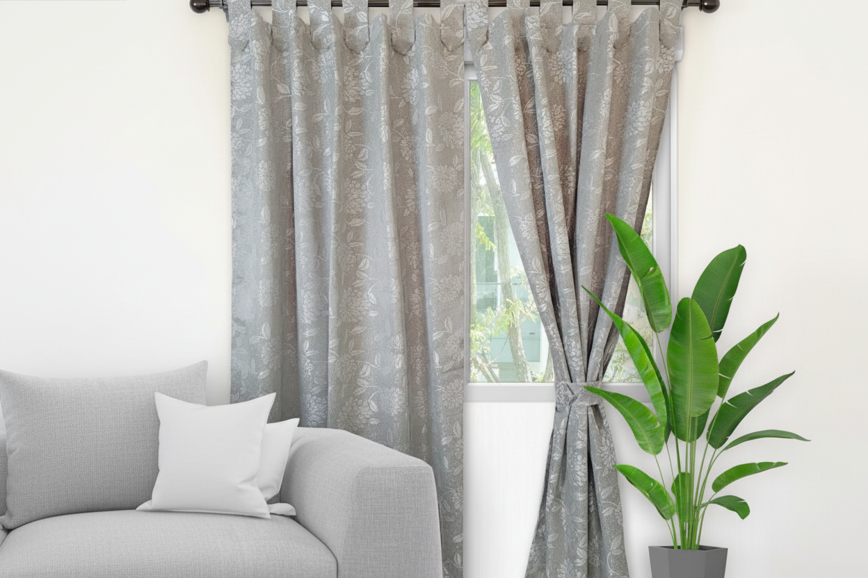 Cortina jaquard boton 2 paneles gris