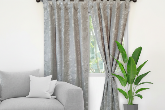 Cortina jaquard boton 2 paneles gris