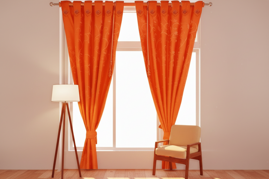 Cortina jaquard boton 2 paneles naranja