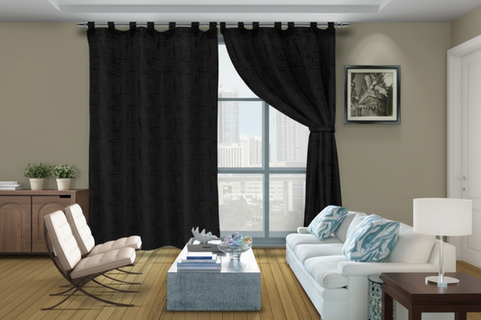 Cortina jaquard argolla 2 paneles negro