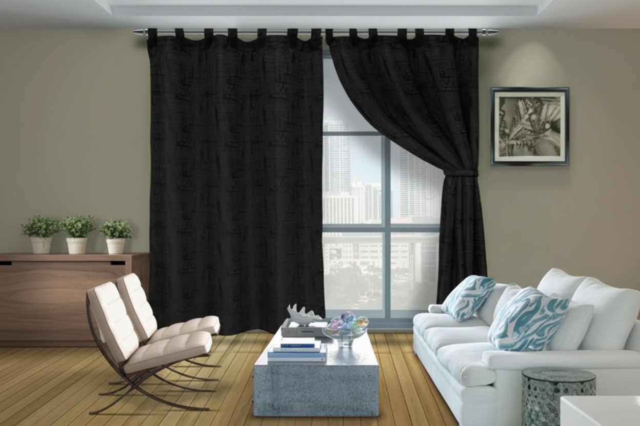 Cortina jaquard boton 2 paneles negro