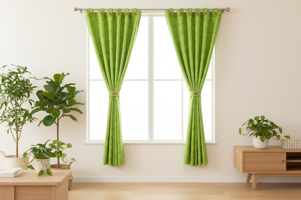 Cortina jaquard boton 2 paneles verde pistacho