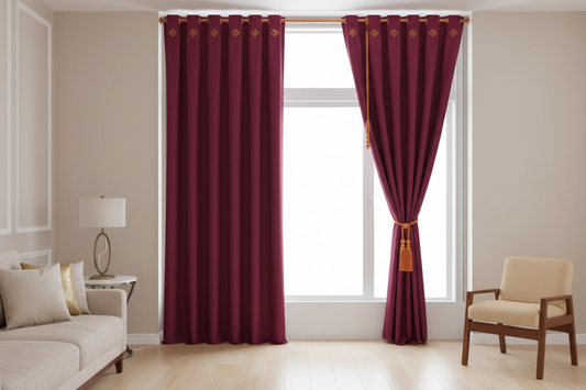 Cortina jaquard argolla 2 paneles vinotinto