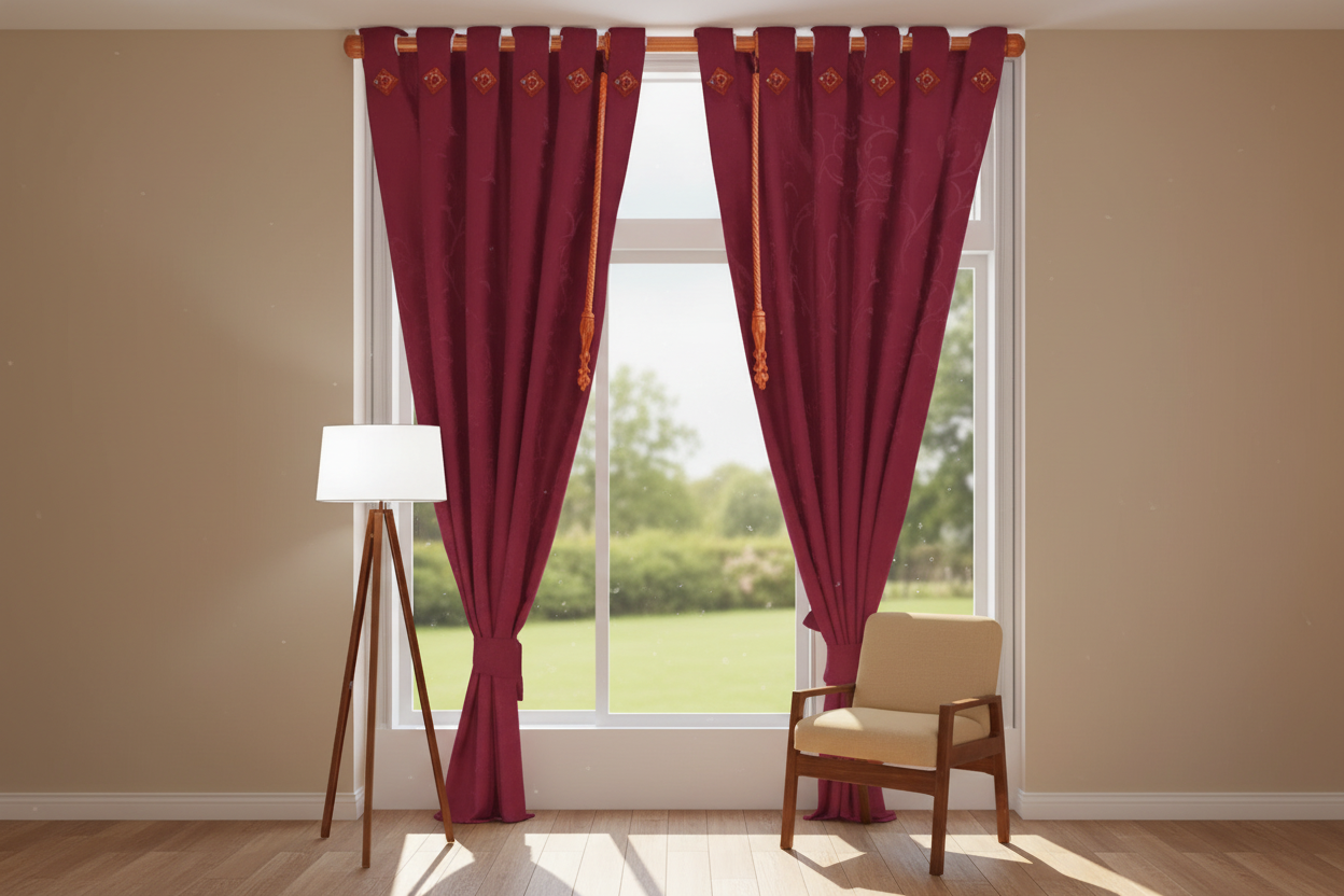 Cortina jaquard boton 2 paneles vinotinto