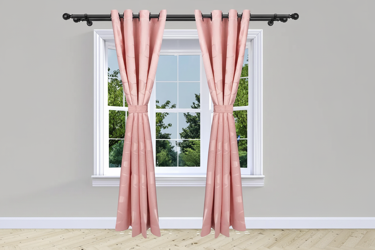 Cortina jaquard boton 2 paneles rosada