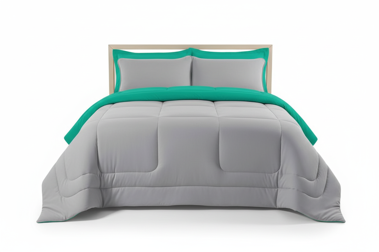 Edredon acolchado unicolor verde menta- gris