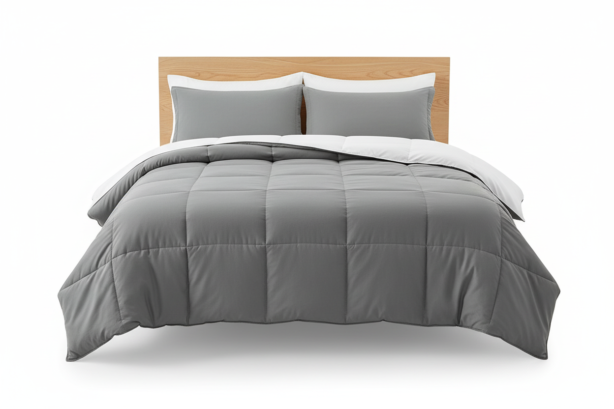 Edredon acolchado unicolor gris- blanco