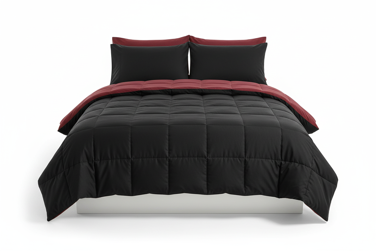 Edredon acolchado unicolor vinotinto- negro