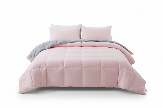 Edredon acolchado unicolor rosado- gris