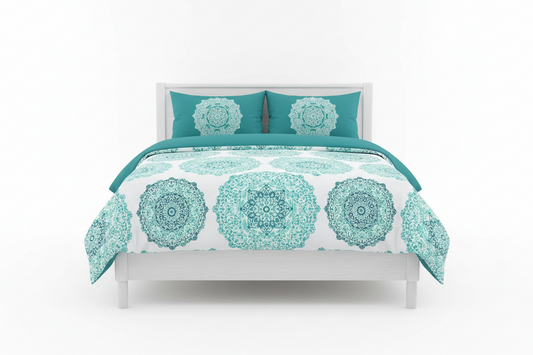 Edredon acolchado estampado mandala azul claro