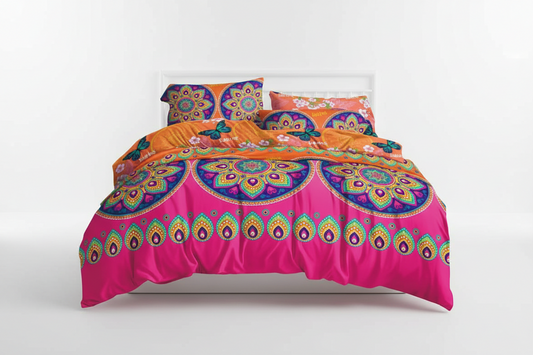 Edredon acolchado estampado mandala fucsia