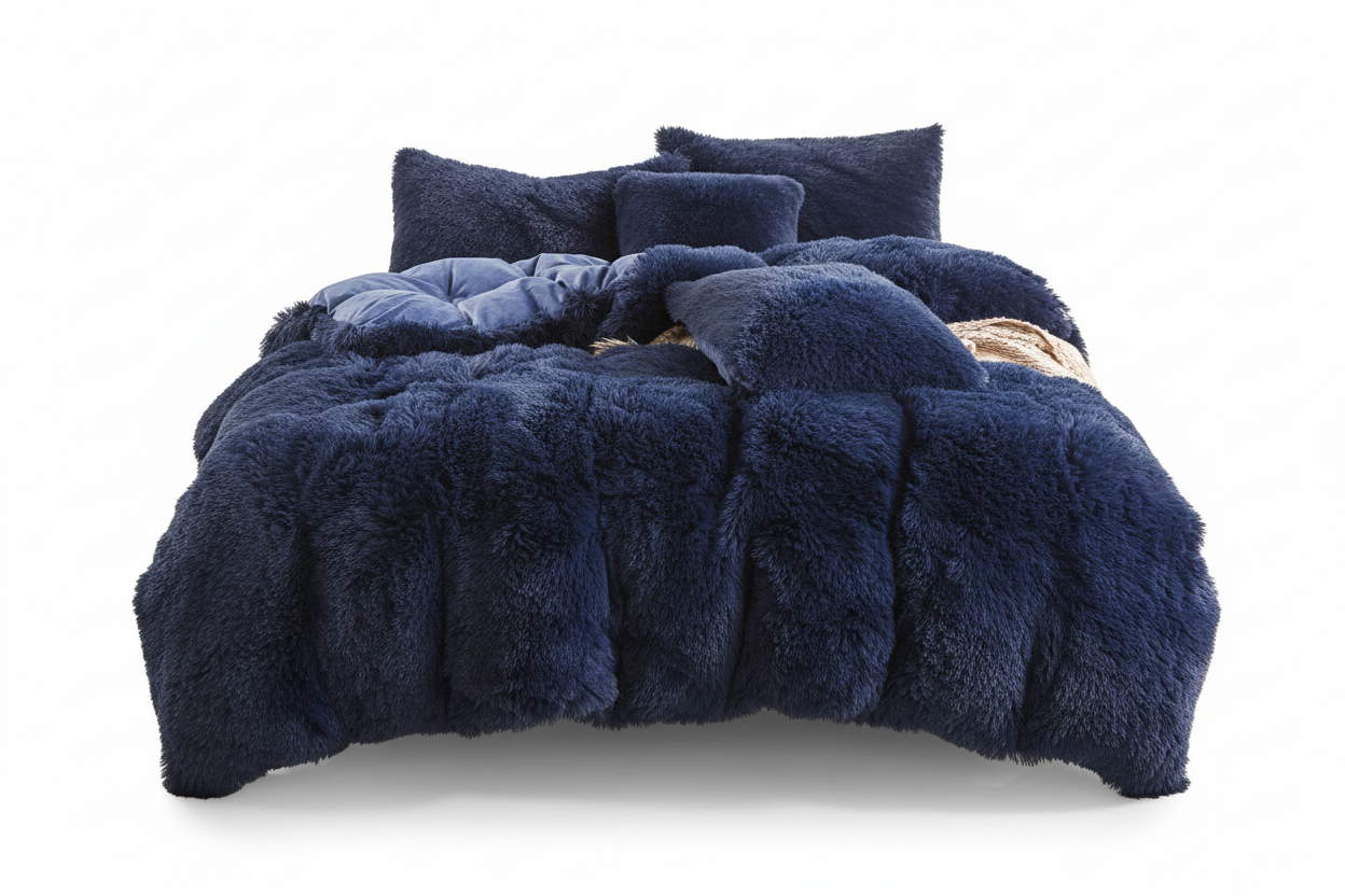 Edredon termico peludo azul oscuro