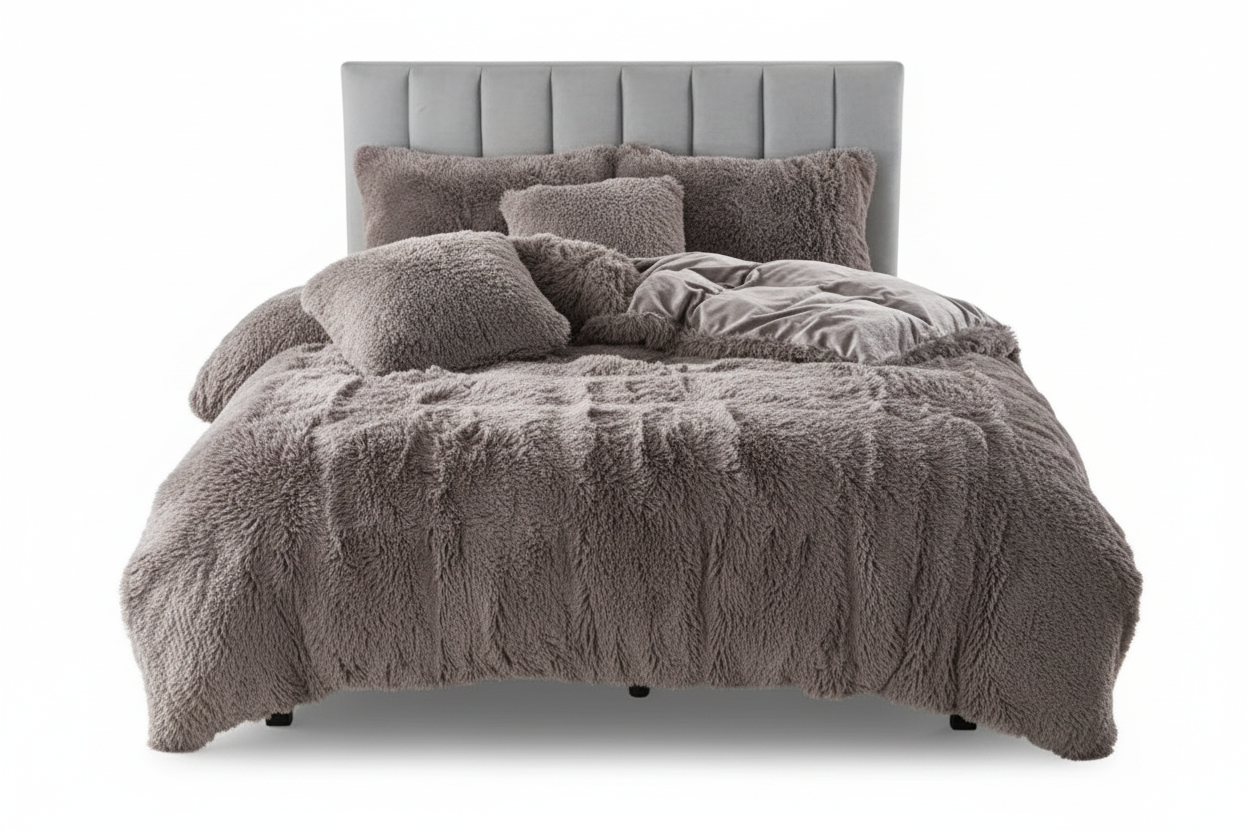 Edredon termico peludo gris oscuro