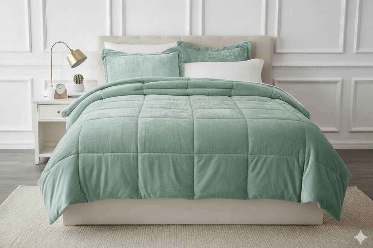 Edredon termico piel de durazno verde menta