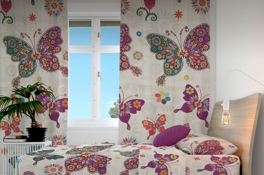 Juego de sabanas con cortina mariposas