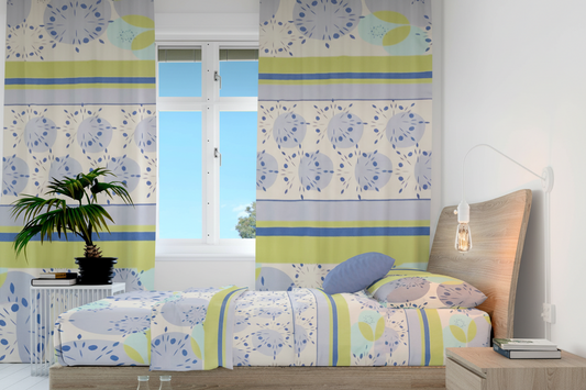 Juego de sabanas con cortina mandalas azul y verde