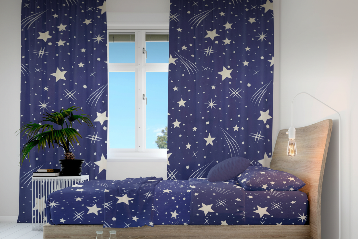 Juego de sabanas con cortina estrellas azul