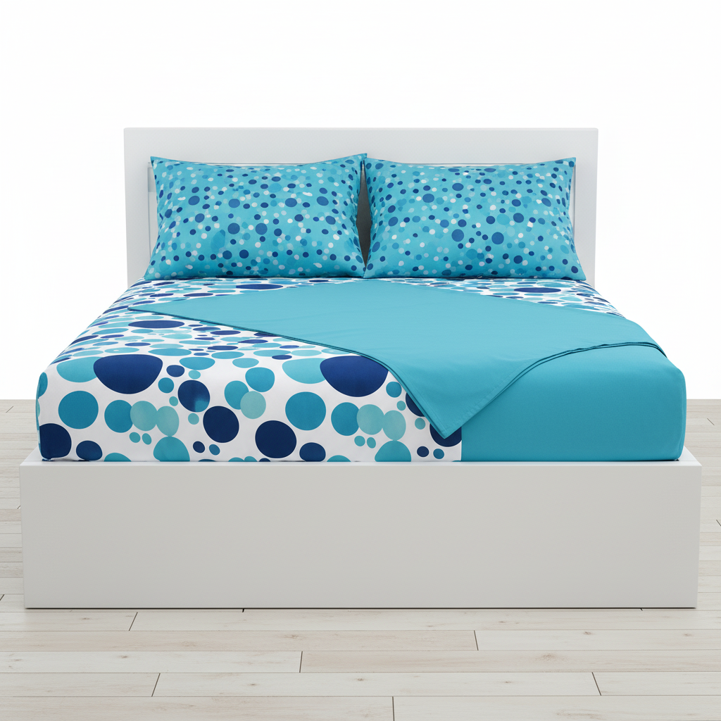 Juego de sabana estampada polialgodon manchas azul claro