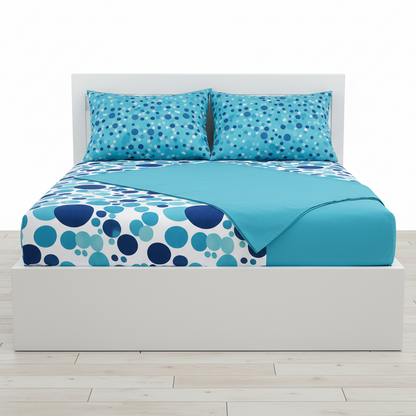 Juego de sabana estampada polialgodon manchas azul claro
