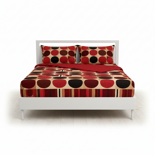 Juego de sabana estampada polialgodon puntos vinotinto