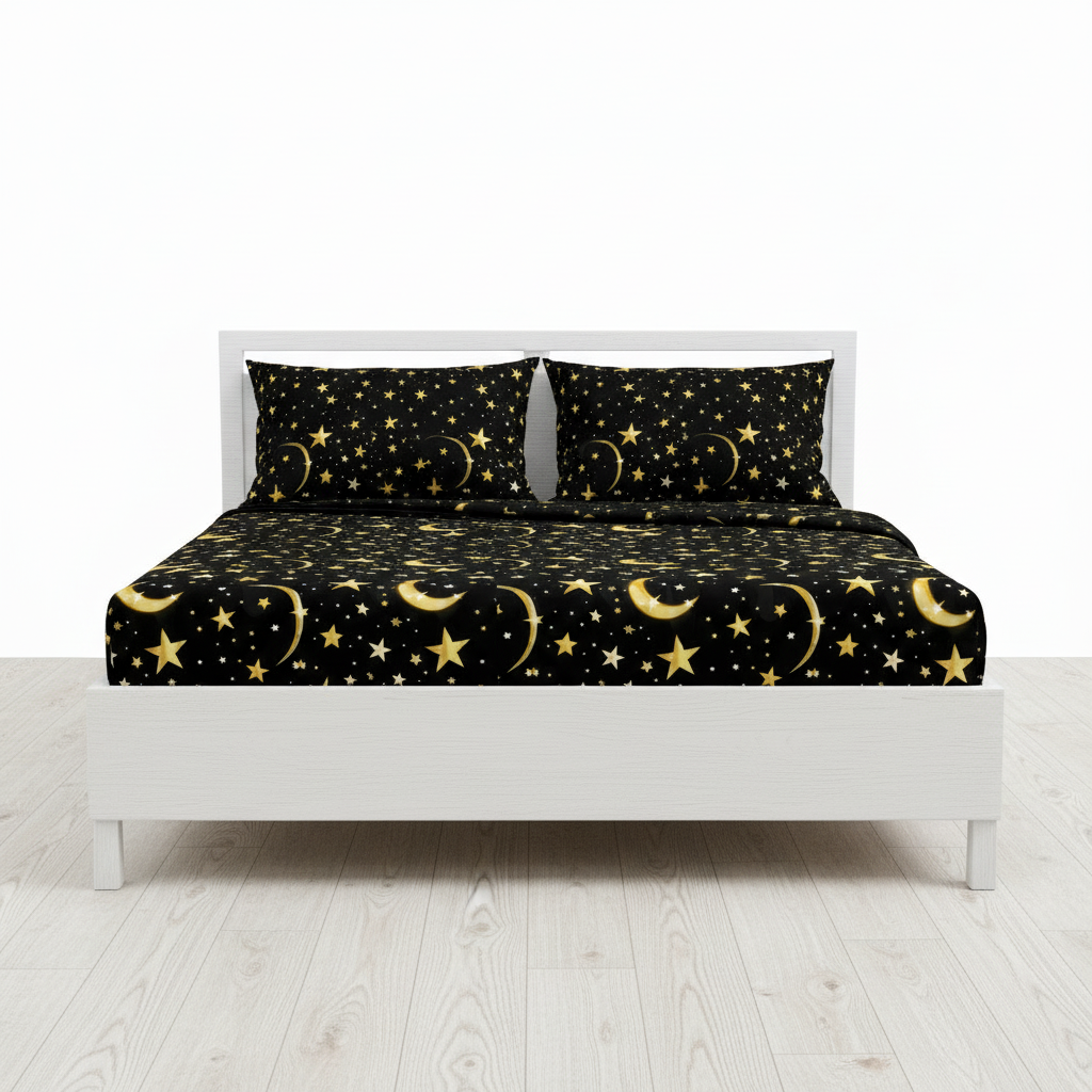 Juego de sabana estampada polialgodon estrella negra