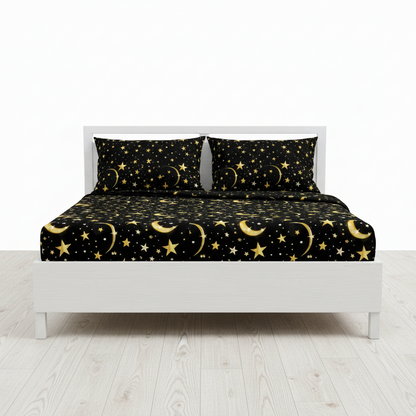 Juego de sabana estampada polialgodon estrella negra