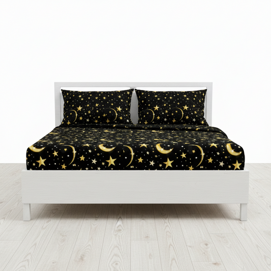 Juego de sabana estampada polialgodon estrella negra